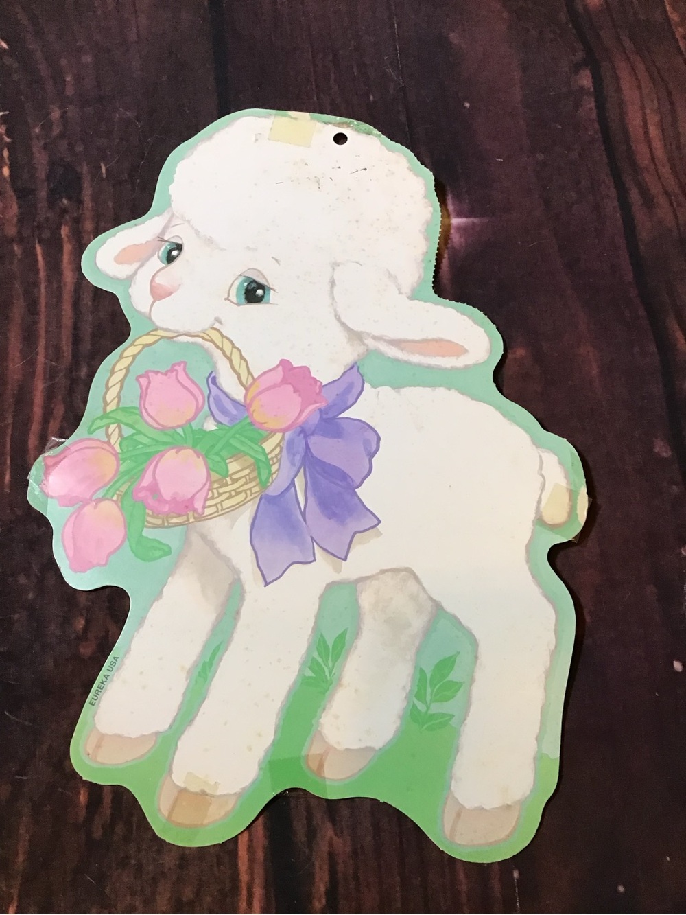 Vintage Eureka 1980’s lamb w/flowers cutout wall decor